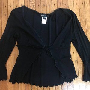 y2k vintage bebe black tie front top flare sleeve